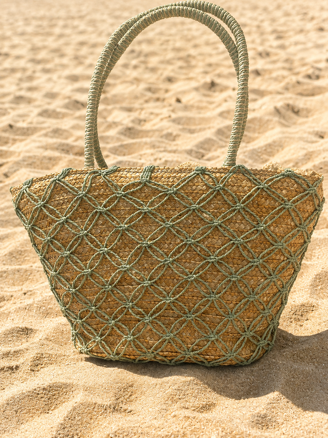 Mint Weaved Beach Basket 28x45cm