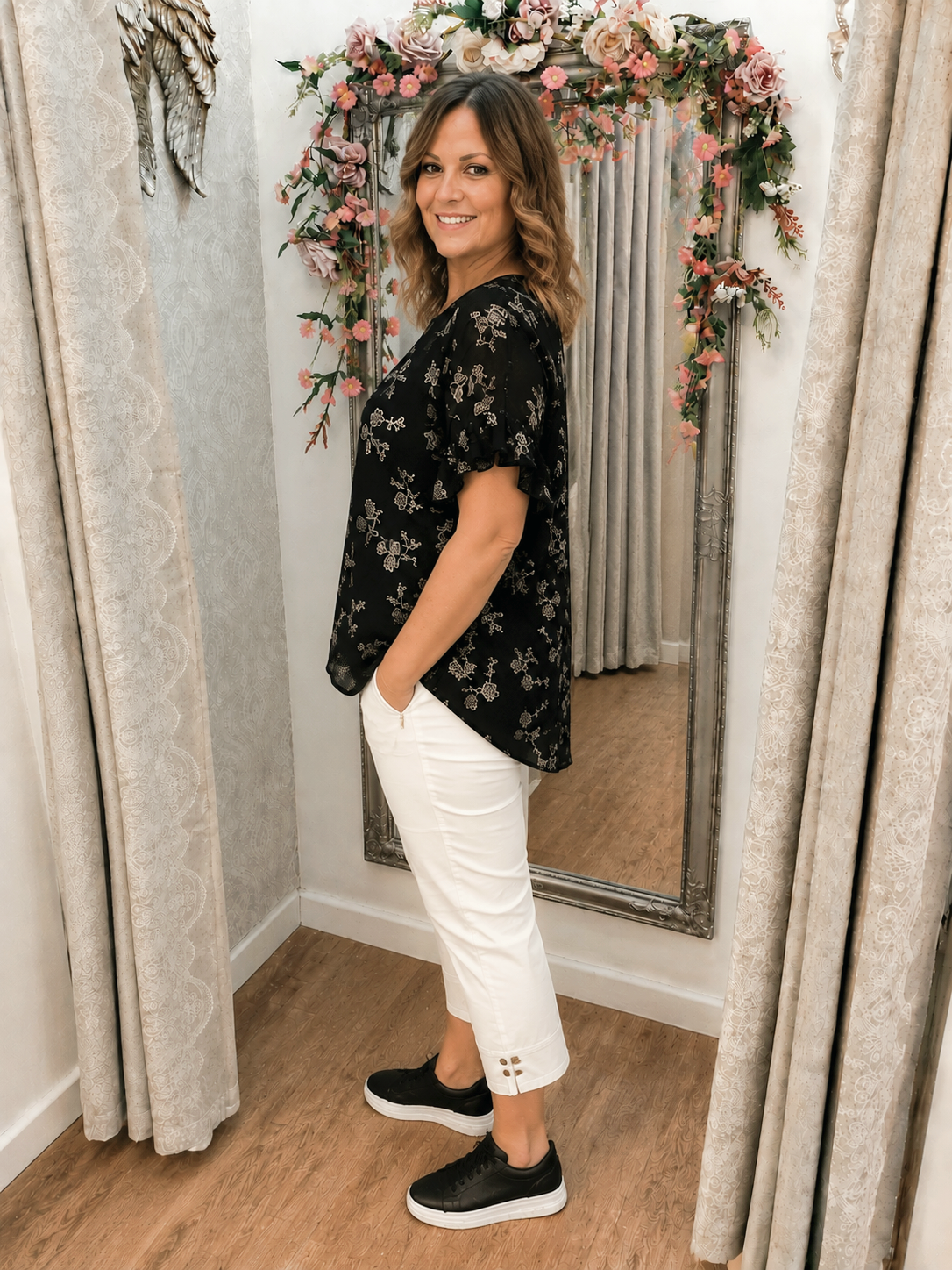 Black Embroidered Frill Top 14-18/20