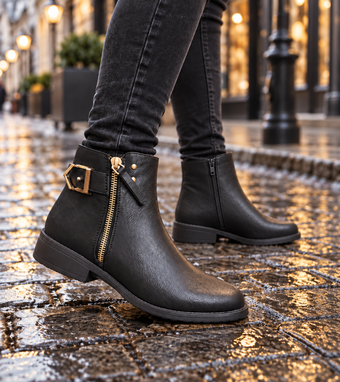 black & Gold Ankle Boot