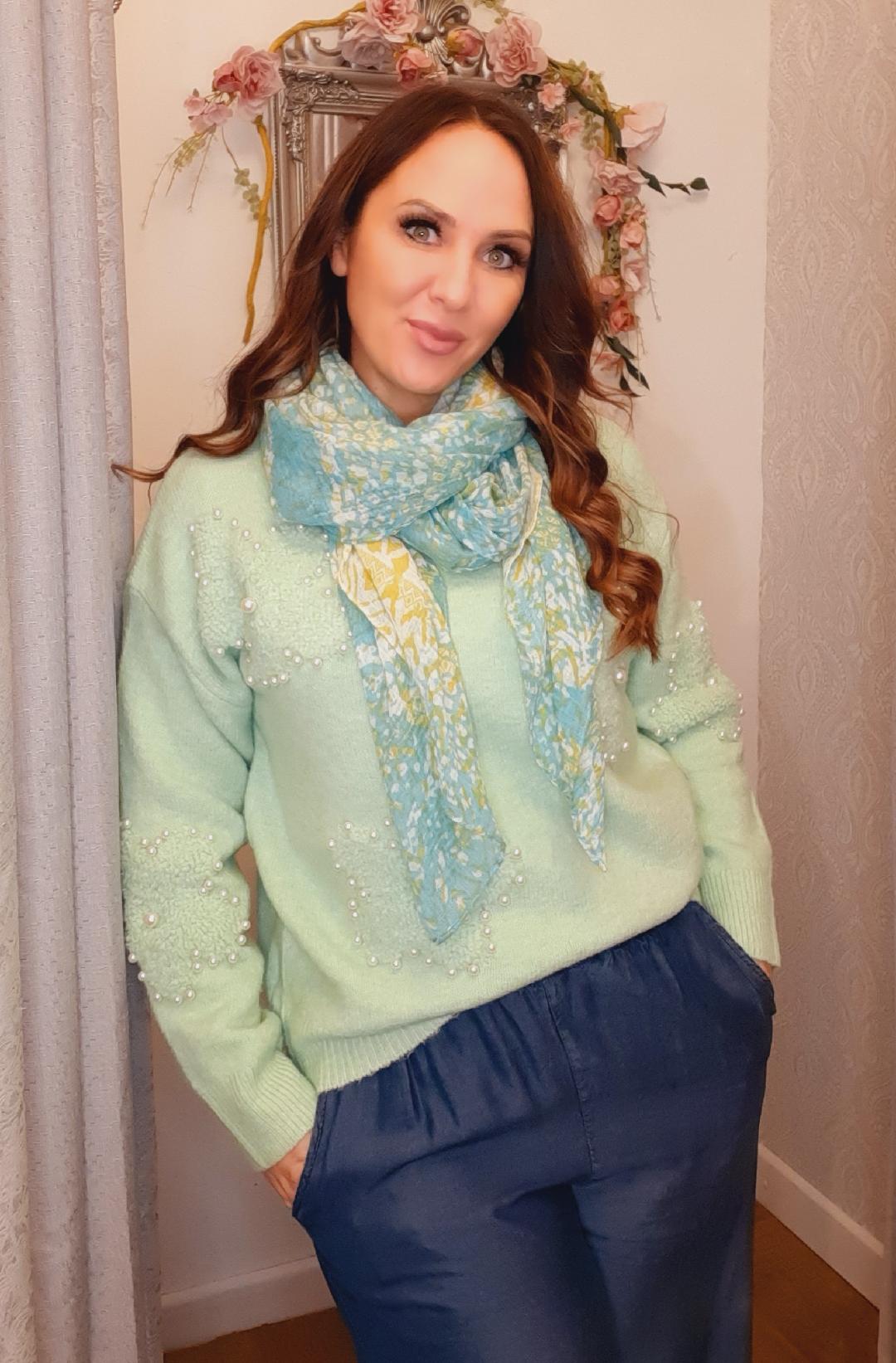 Lemon & Pale blue scarf by Hot Tomatoe