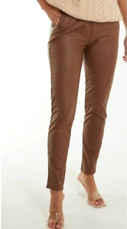 PU Leather Joggers-Chocolate