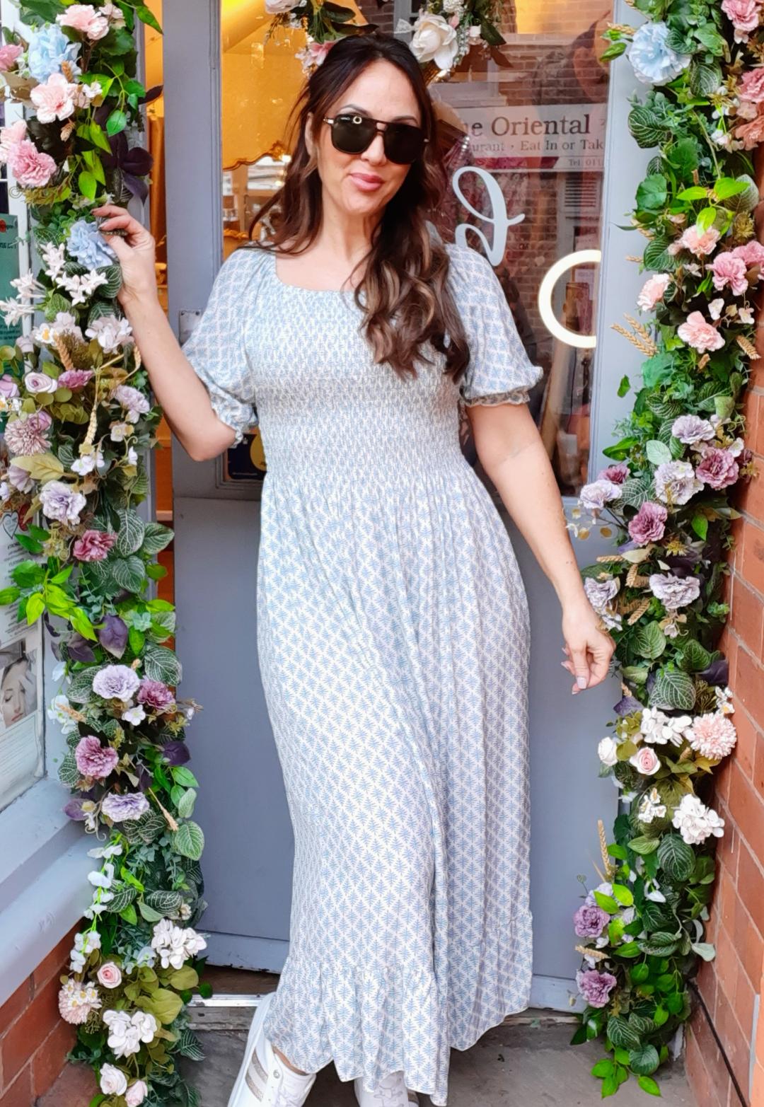 The Belle Dress-Sheered Maxi Bardot-Sky Blue 8-16