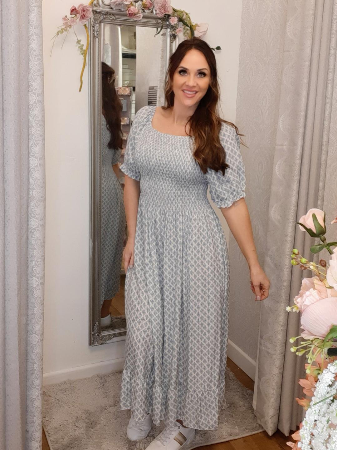The Belle Dress-Sheered Maxi Bardot-Sky Blue 8-16