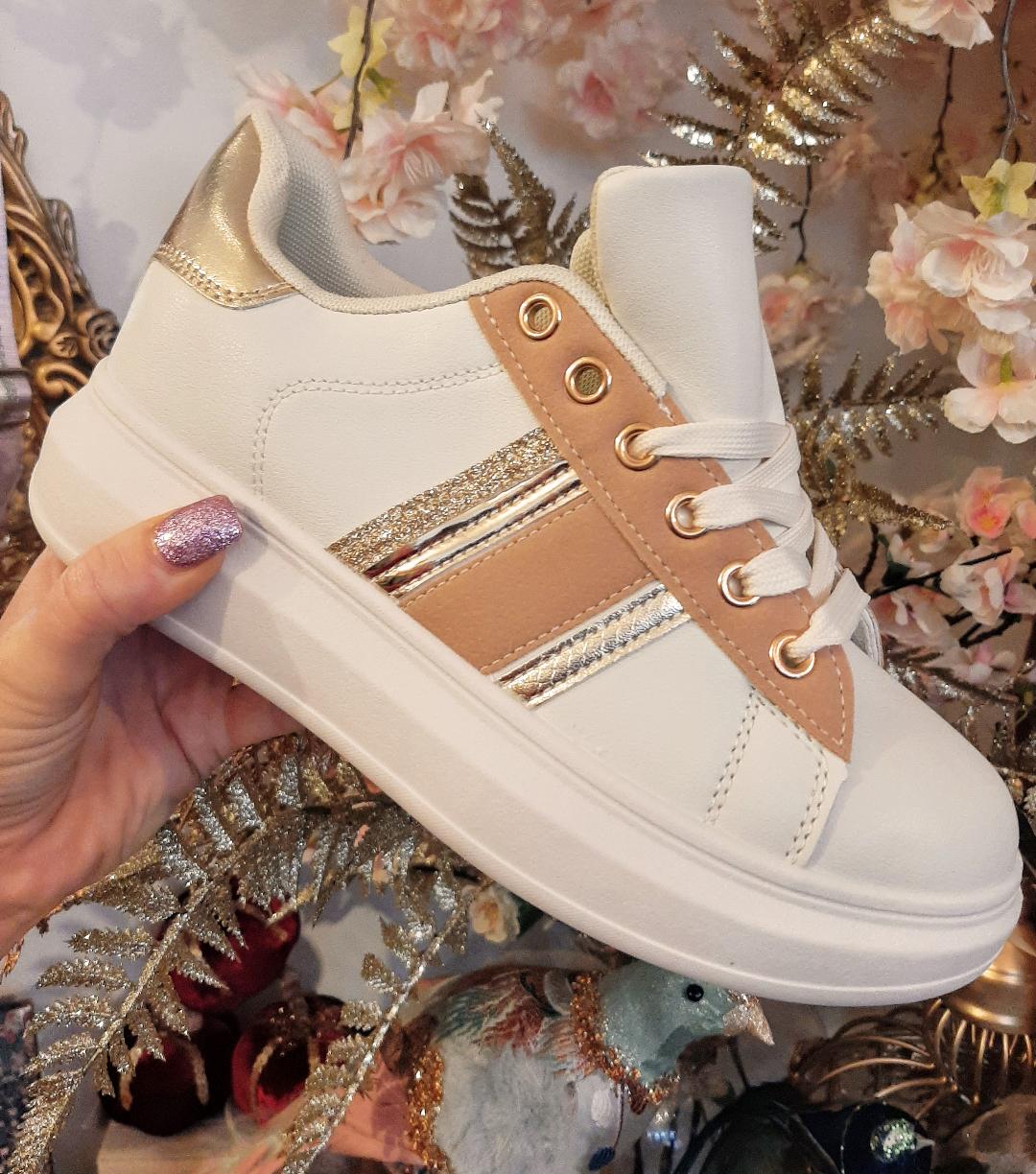 Platform Glitter Trainer /Beige