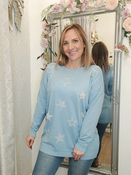 The Karon Star- Rhinestone & Pearl Embellished Jumper