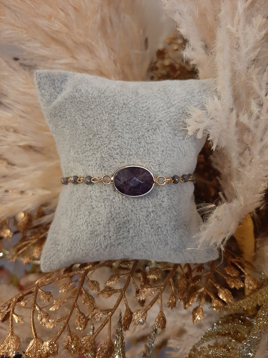 D & X Purple Glass Crystal Beaded Bracelet
