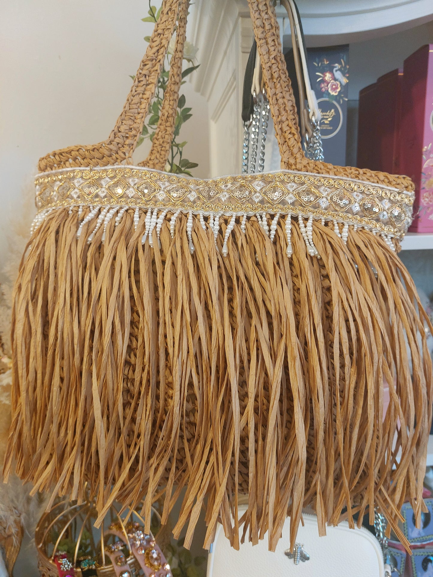 Natural Grass Embellished Bag- VARIOUS COLOURS