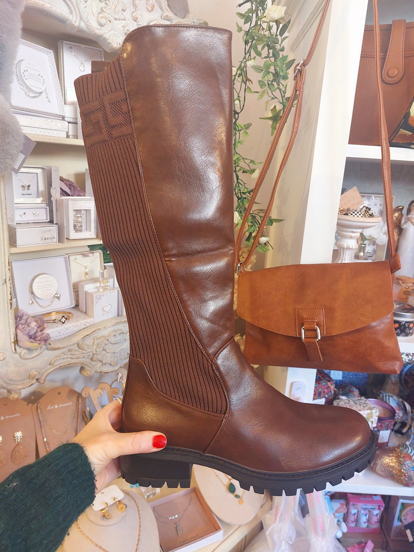 Chocolate Brown Knee Elasticated Boots