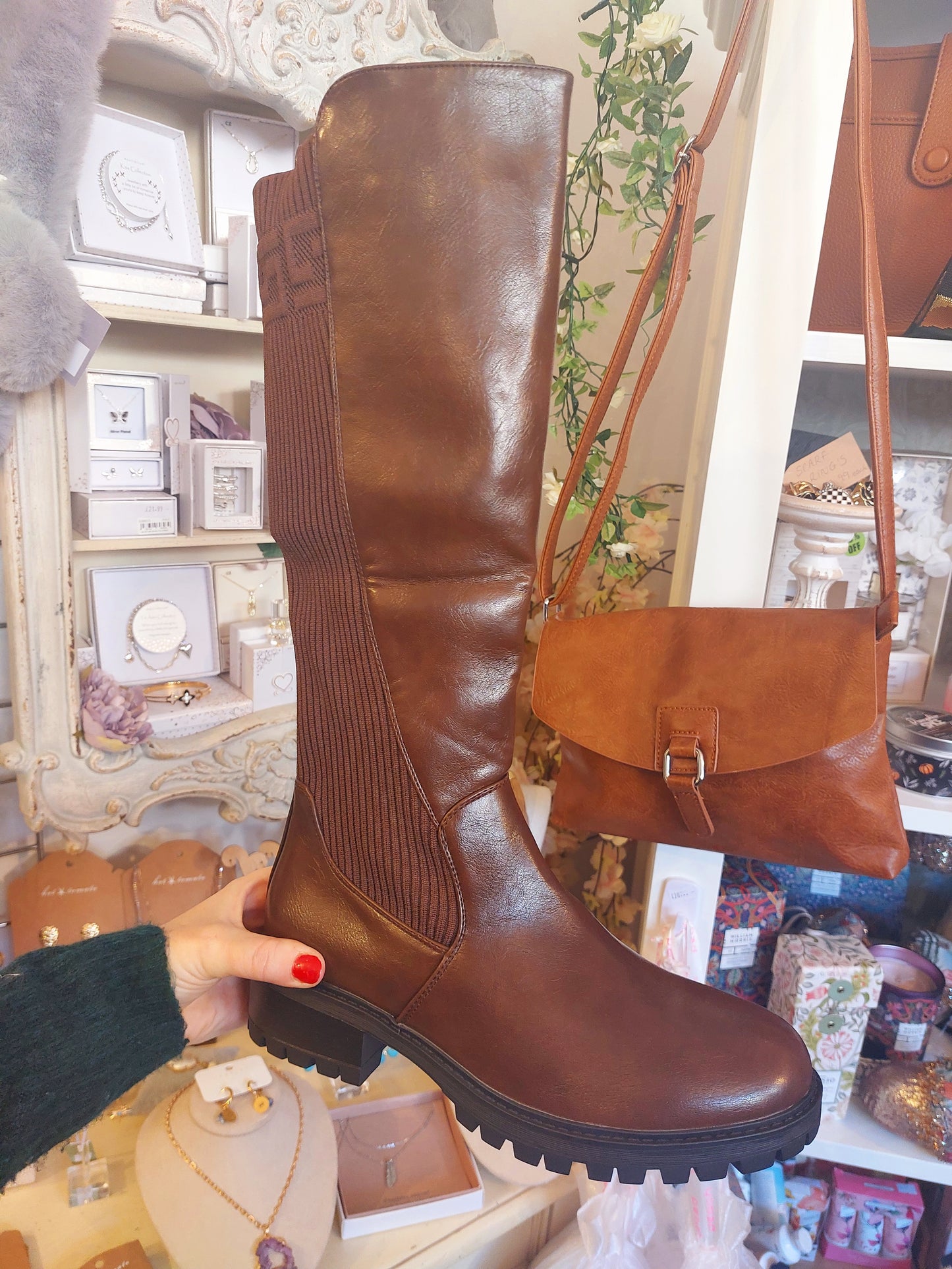 Chocolate Brown Knee Elasticated Boots