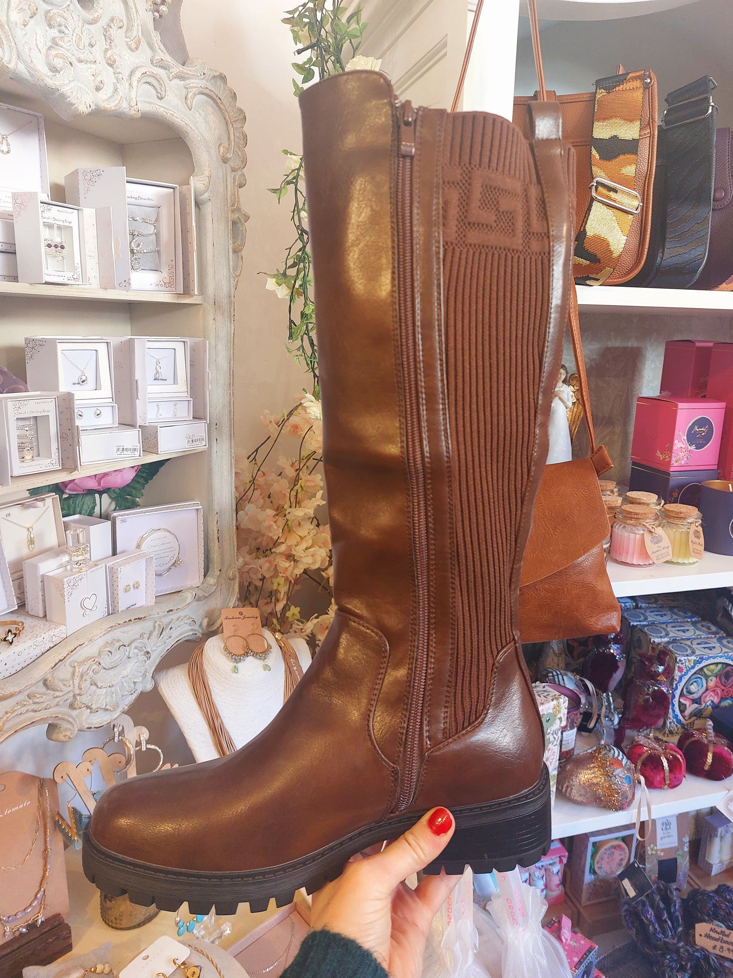 Chocolate Brown Knee Elasticated Boots