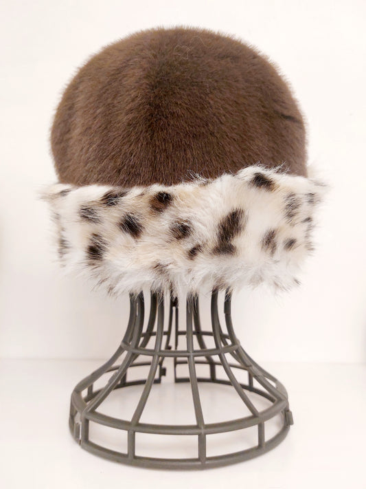 White & Brown Faux Fur Band Hat