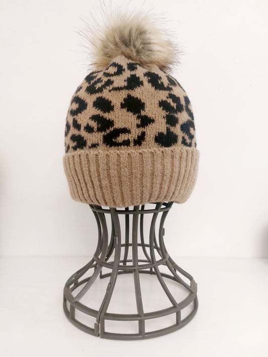 Beige Pom Pom Beanie