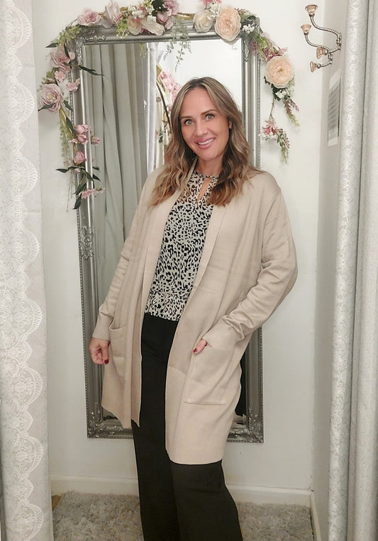 Cream Pocket Longline Cardigan-Various Sizes 8-18