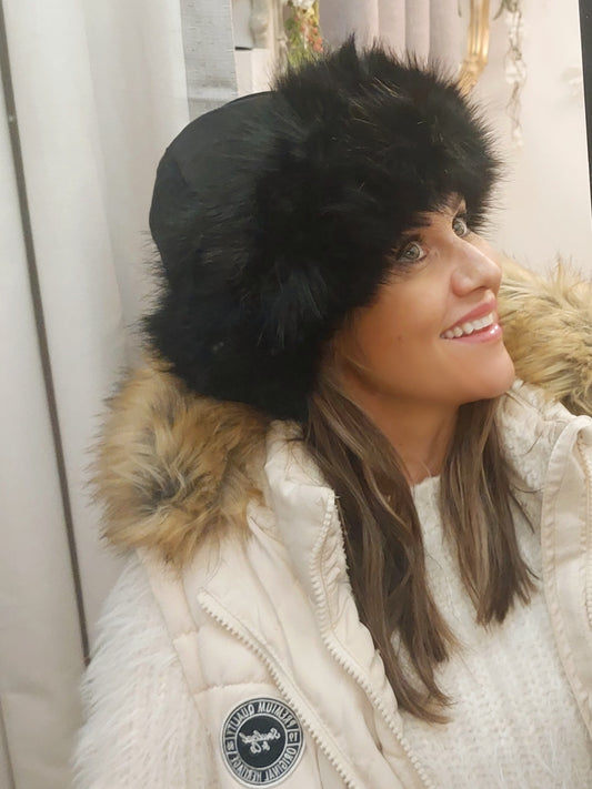 Black Faux Fur Band Hat-Splash Proof & Warm