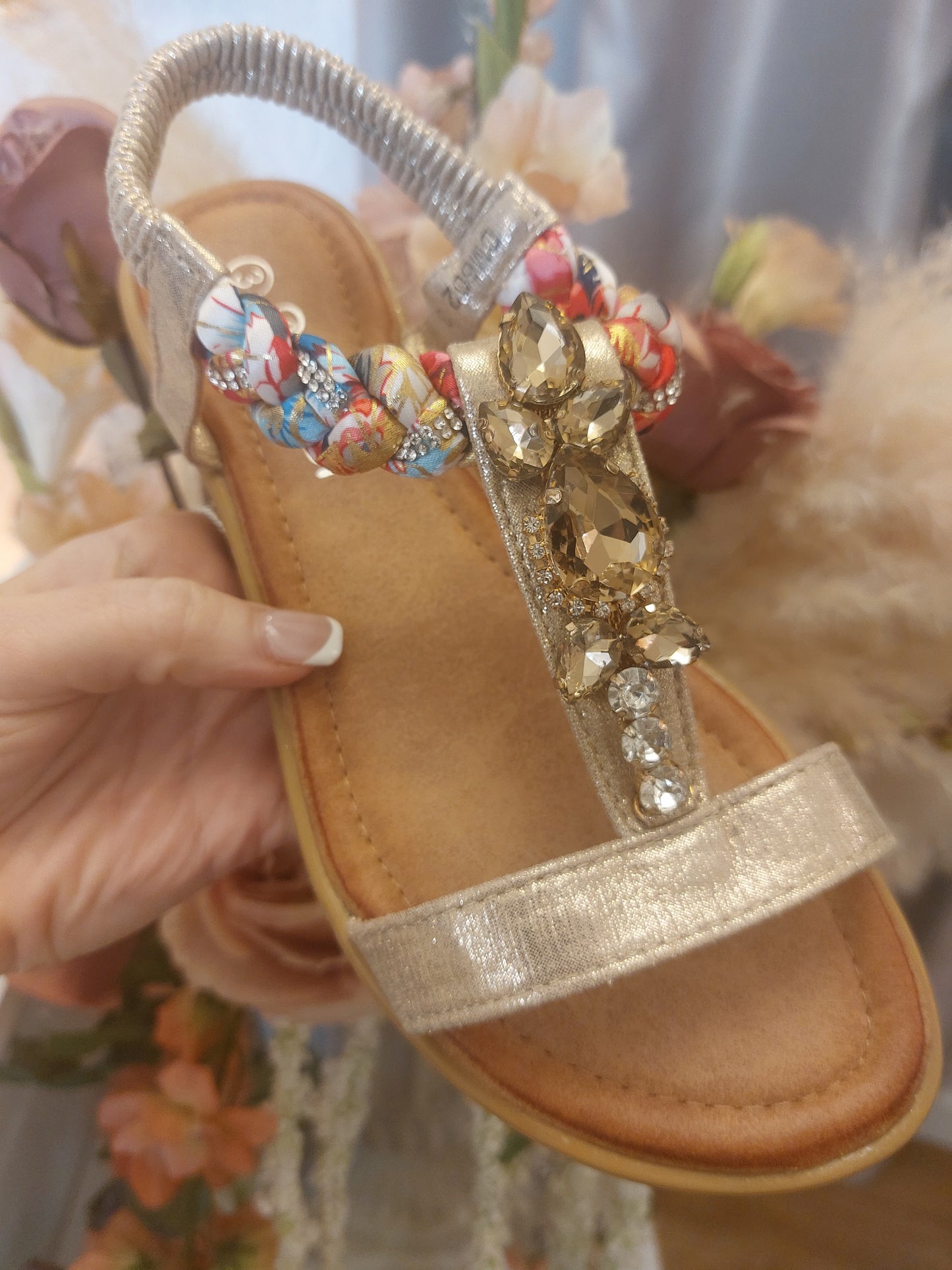 Gold Jewel Ribbon Sandal