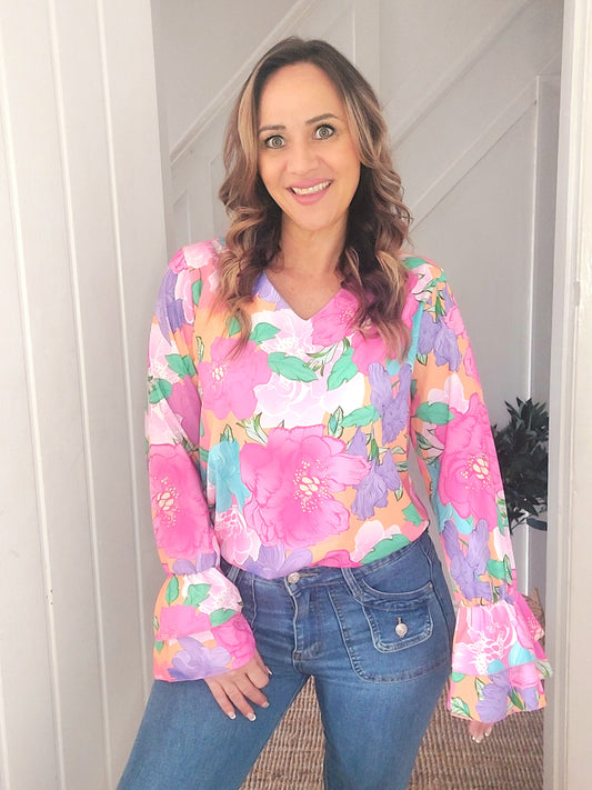 **SALE **  Bell Floral Blouse Top-Various Sizes