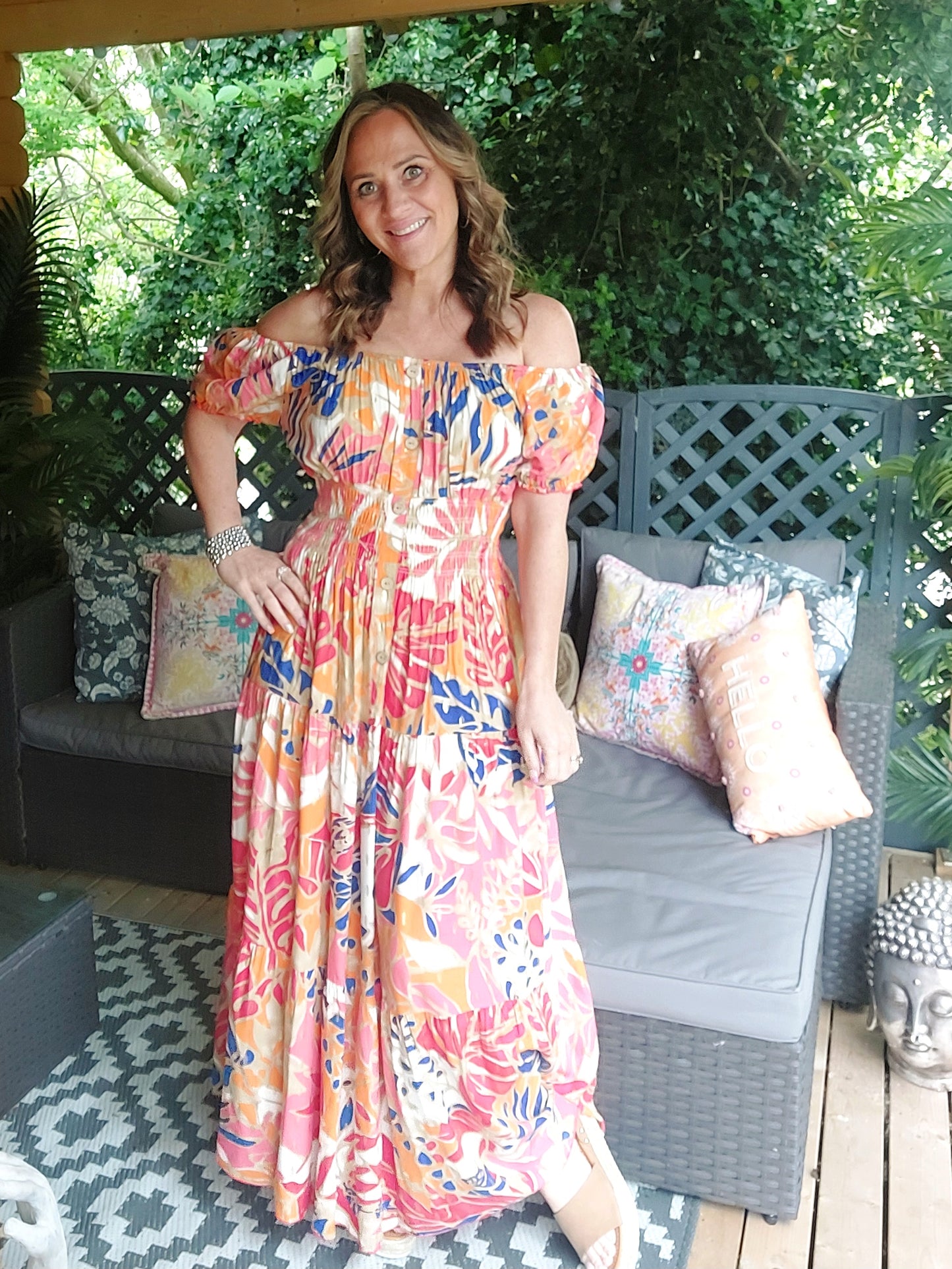 Tropical Print Bardot Maxi Dress-2 Colours 10-18/20