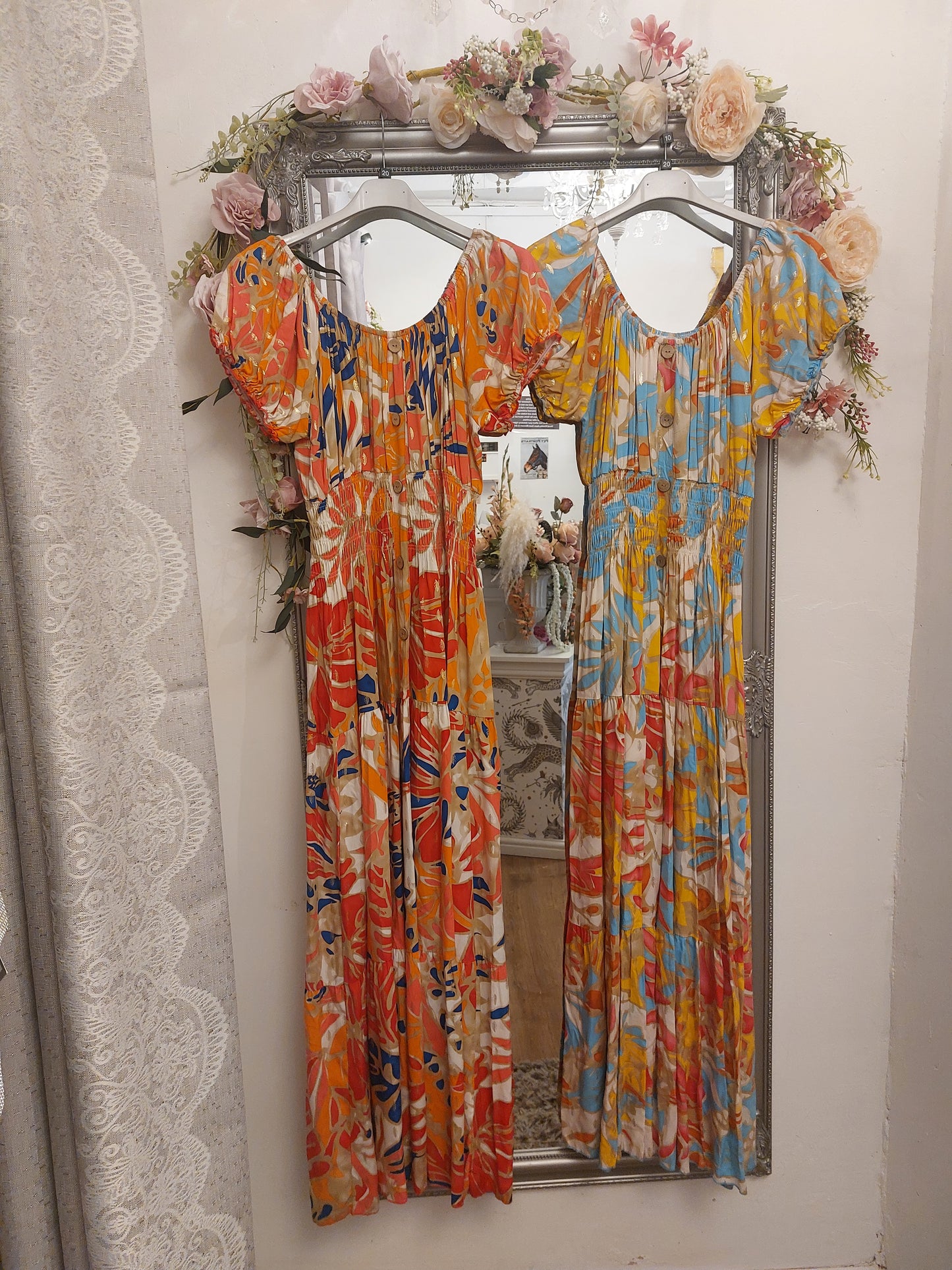 Tropical Print Bardot Maxi Dress-2 Colours 10-18/20