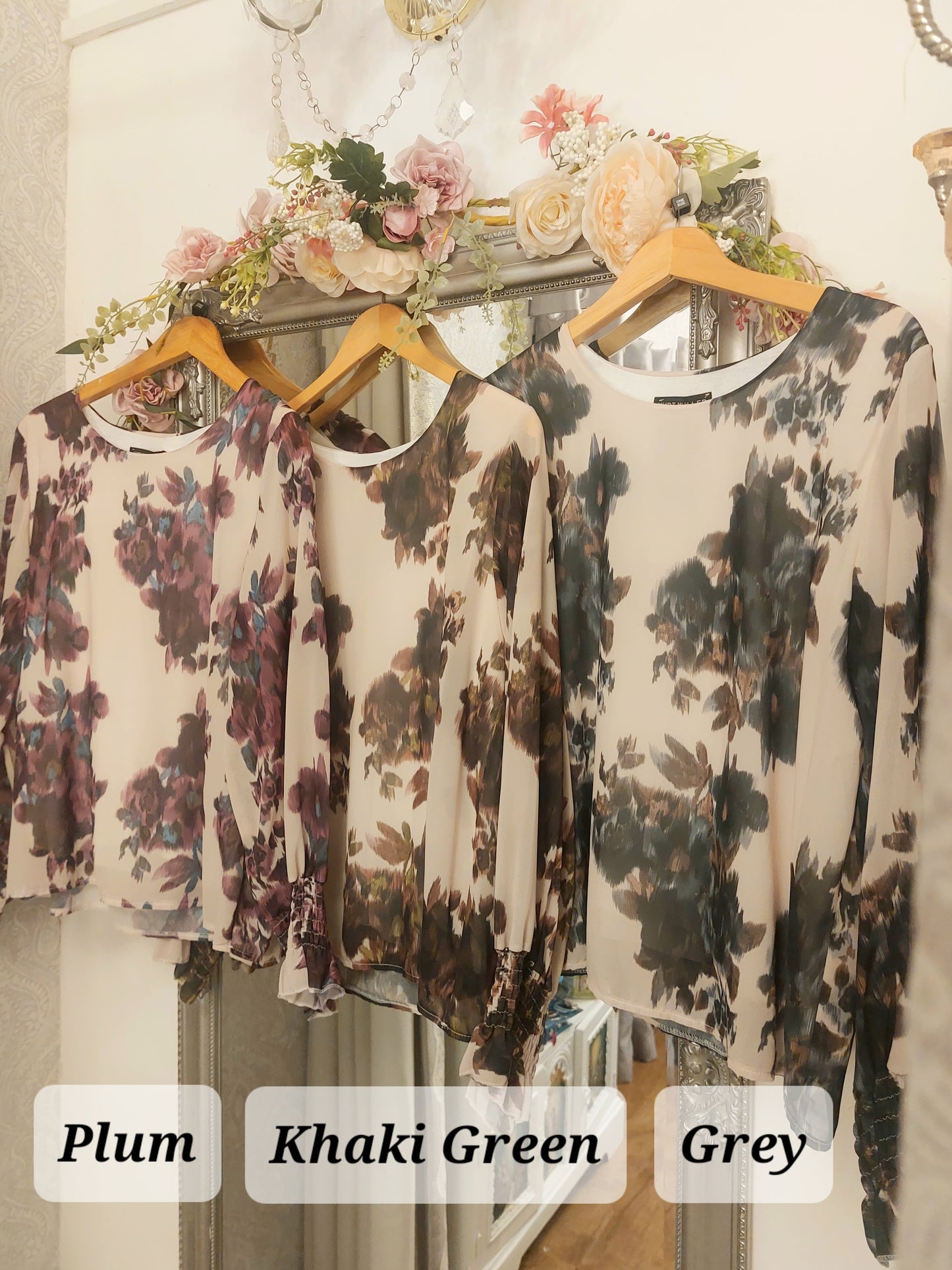 Floral Chiffon Blouse- 8-16. VARIOUS COLOURS