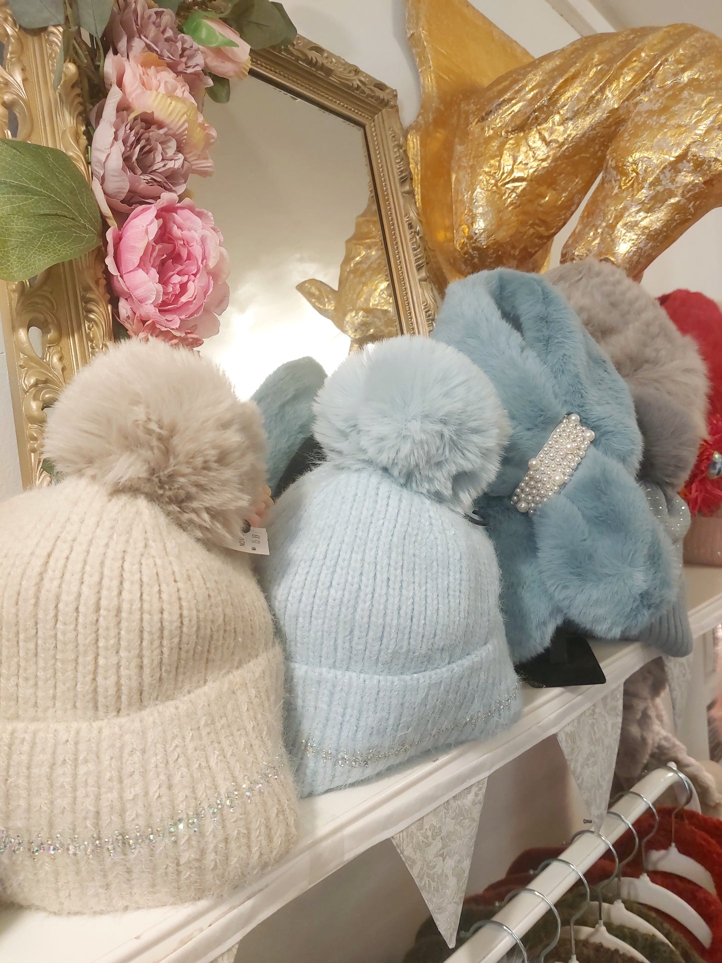 Embellished Rhinestone Pom Pom Hats- Various Colours