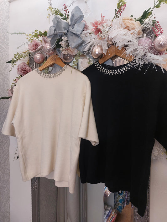 Crystal neckline Short Sleeve Jumpers 8-16 - Various Colours