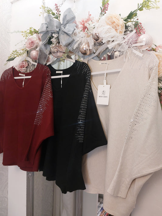 Rhinestone Crystal Batwing Sleeve Jumper 8-16