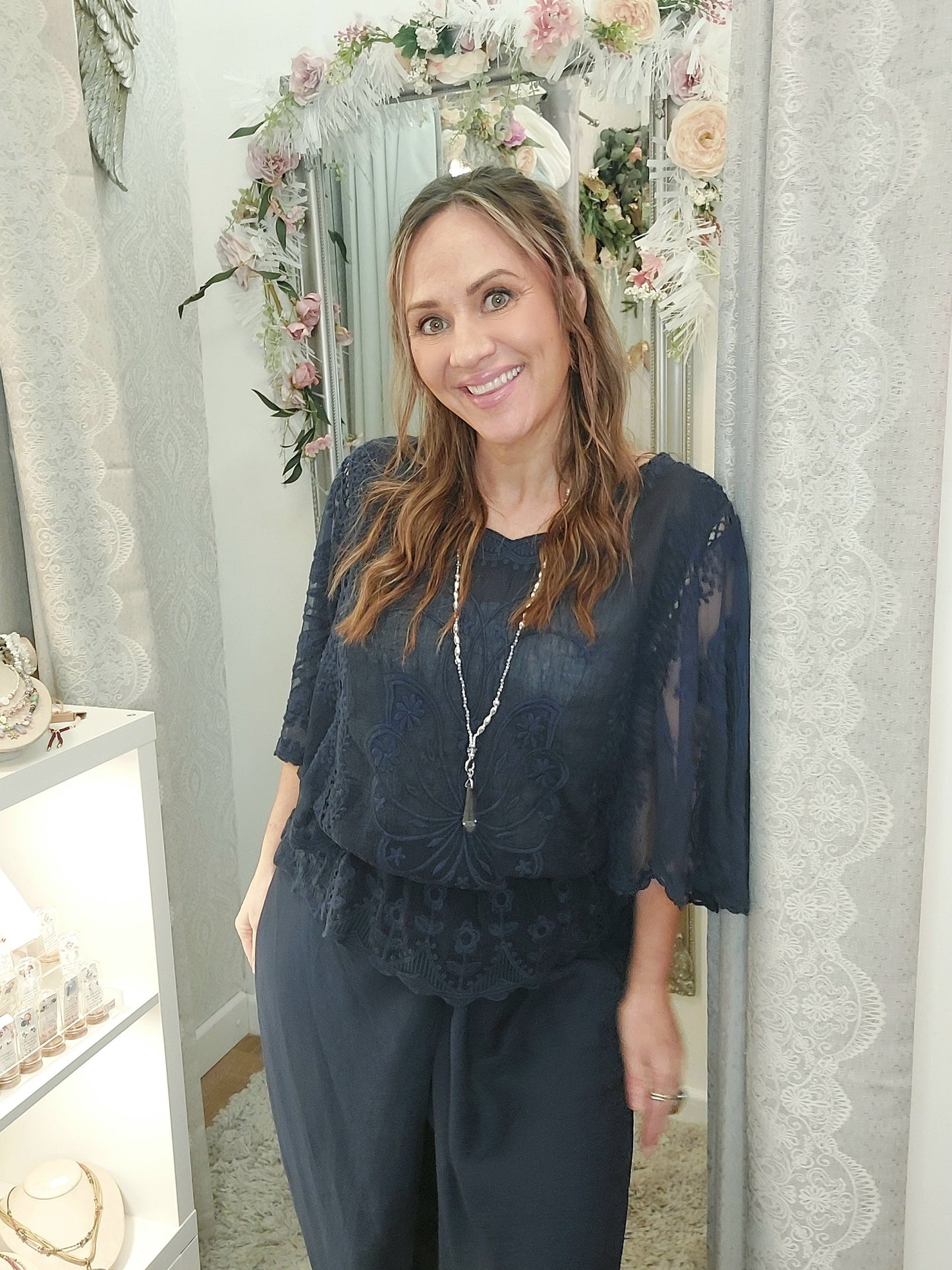 The Leah- Lace Embroidered Top 8-16-Various Colours