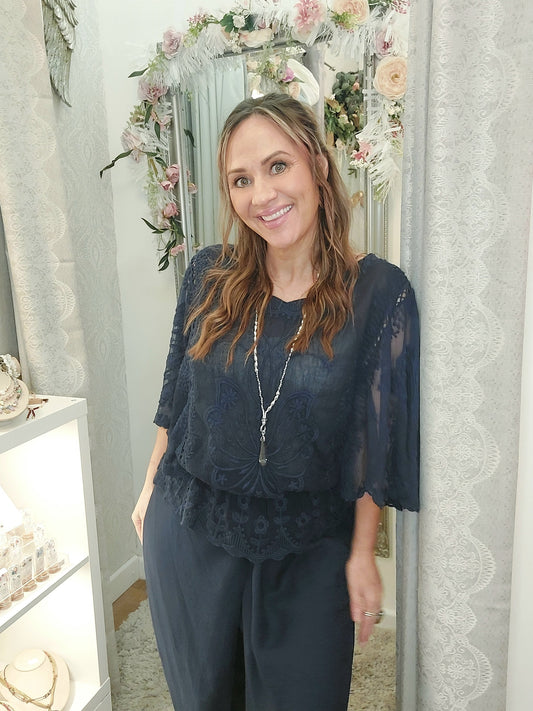 The Leah- Lace Embroidered Top 8-16-Various Colours