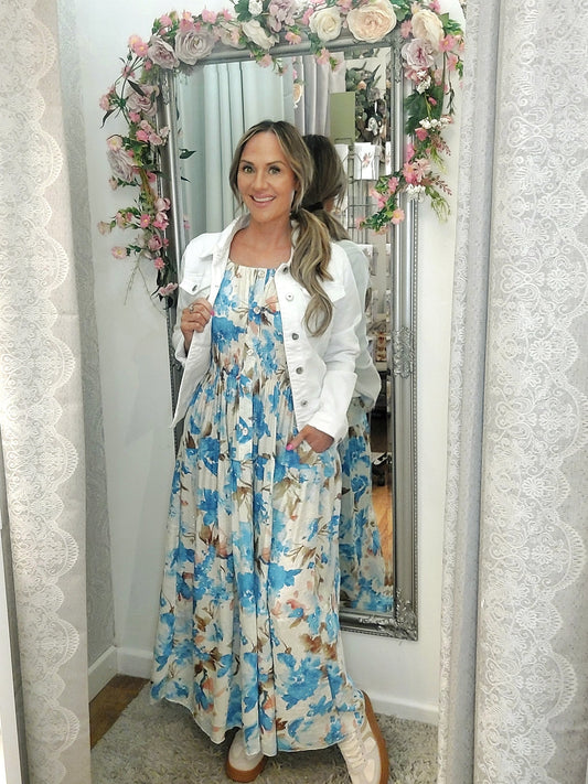 SIlver Rhinestone Bardot Magic Dress- 8-18 Blue