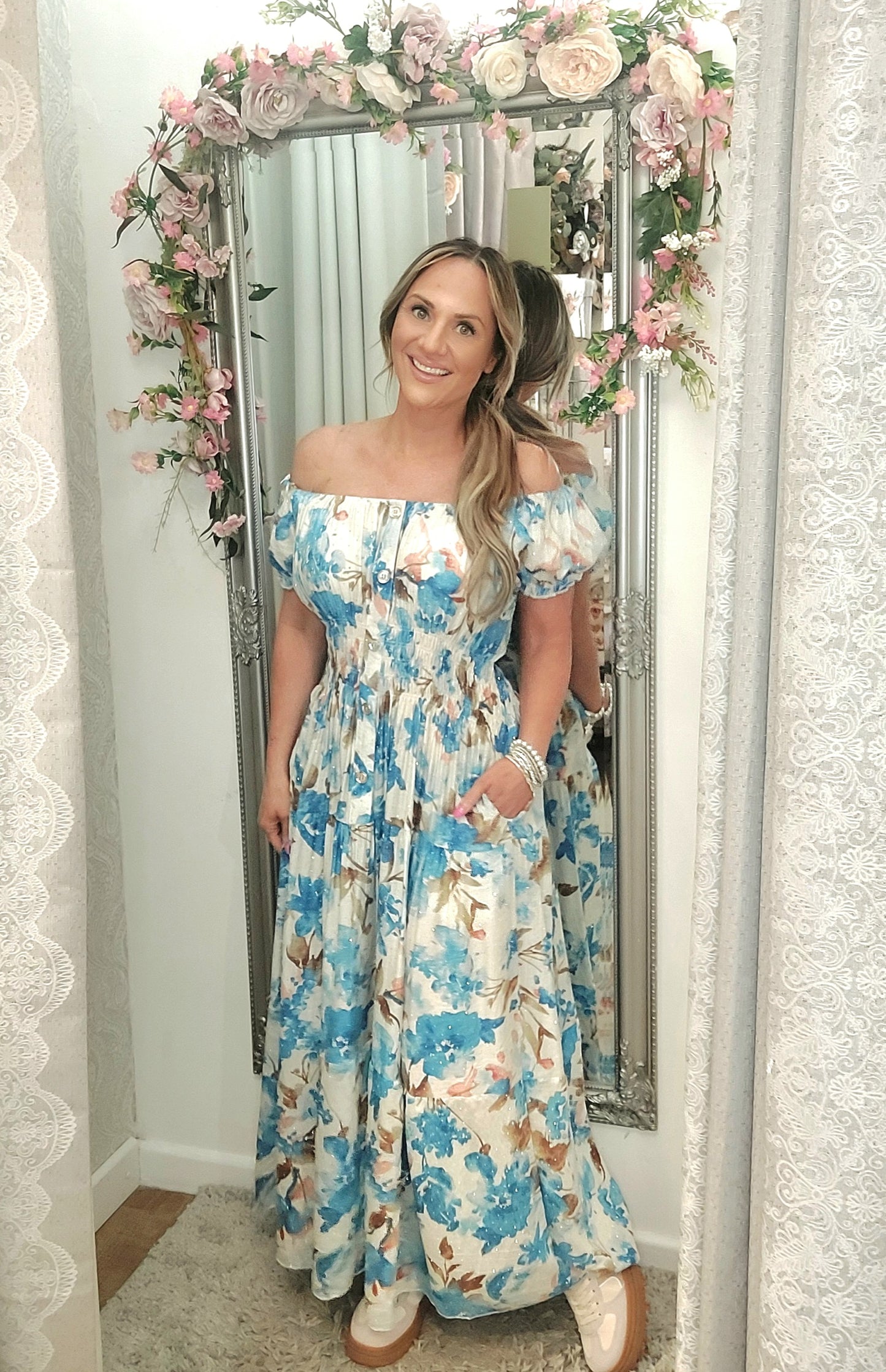 SIlver Rhinestone Bardot Magic Dress- 8-18 Blue