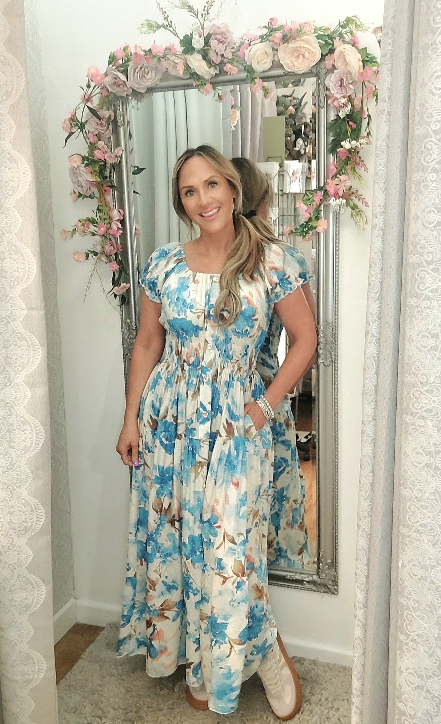SIlver Rhinestone Bardot Magic Dress- 8-18 Blue