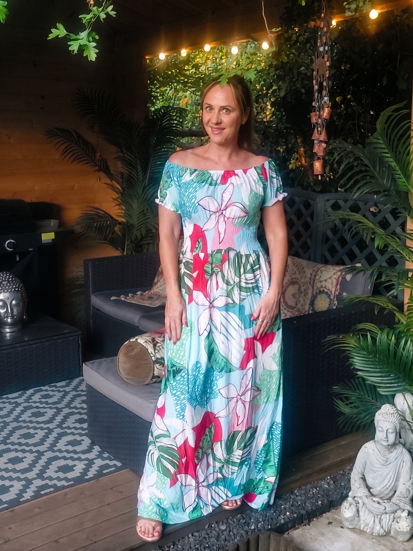 Abstract Tropical Maxi Dress 8-14 small 16