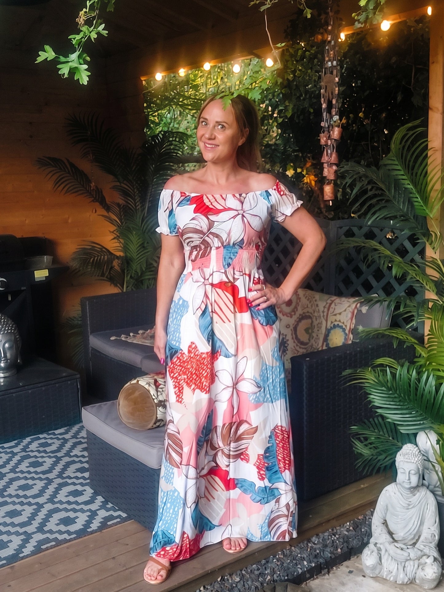 Abstract Tropical Maxi Dress 8-14 small 16