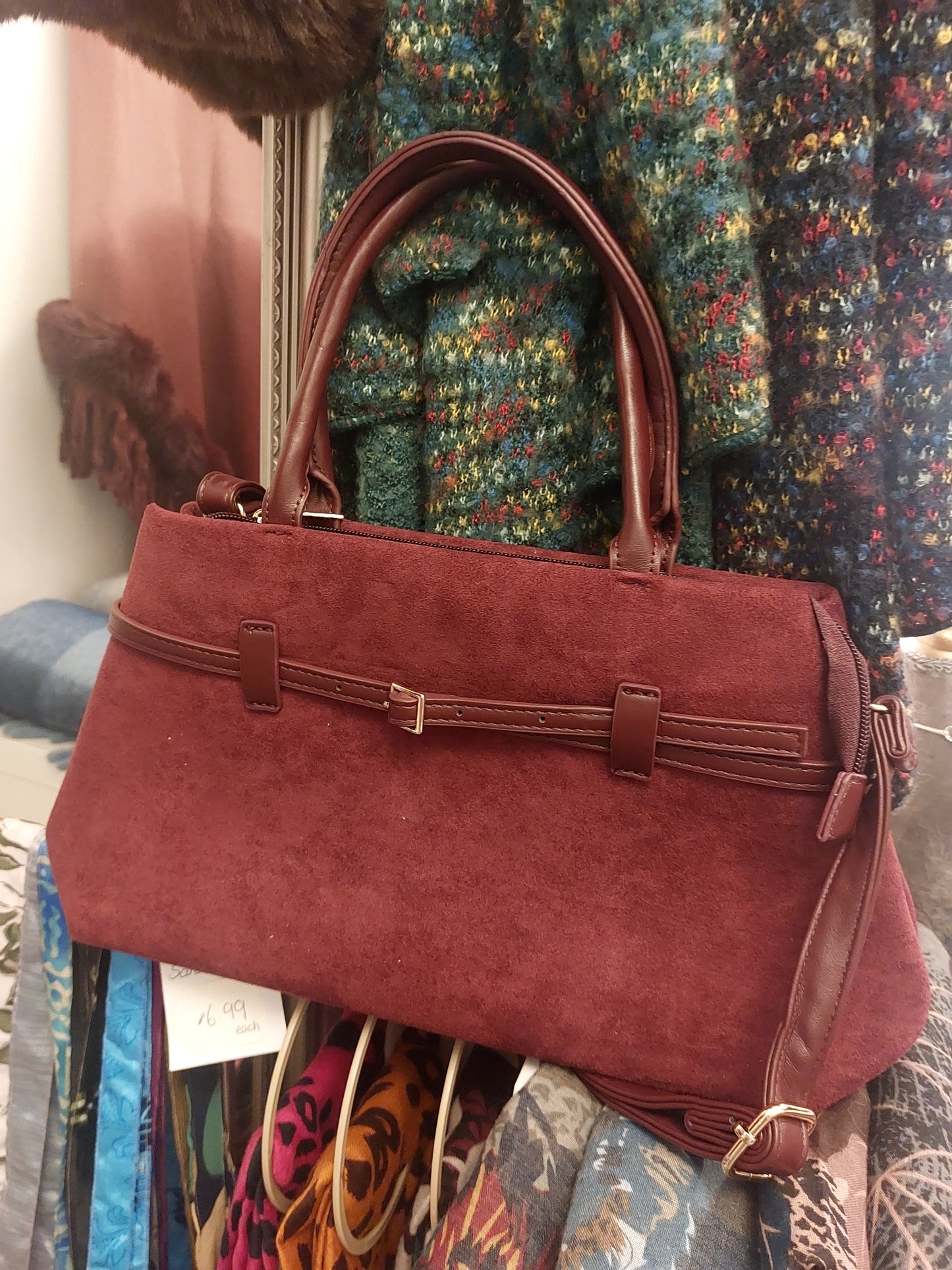 Grab Bag-Zipper-Detachable long strap-Berry Red