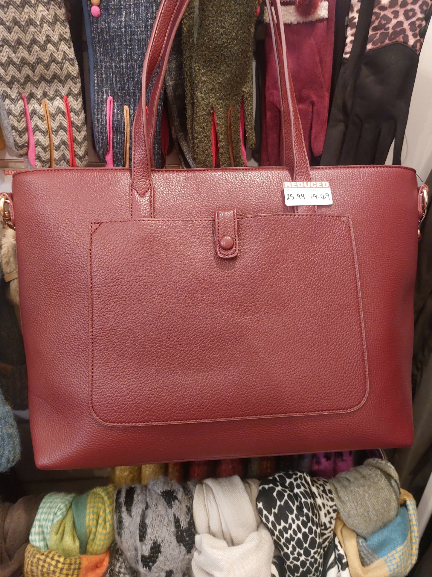 Large Shopper Bag-Zipper -Burgandy Red