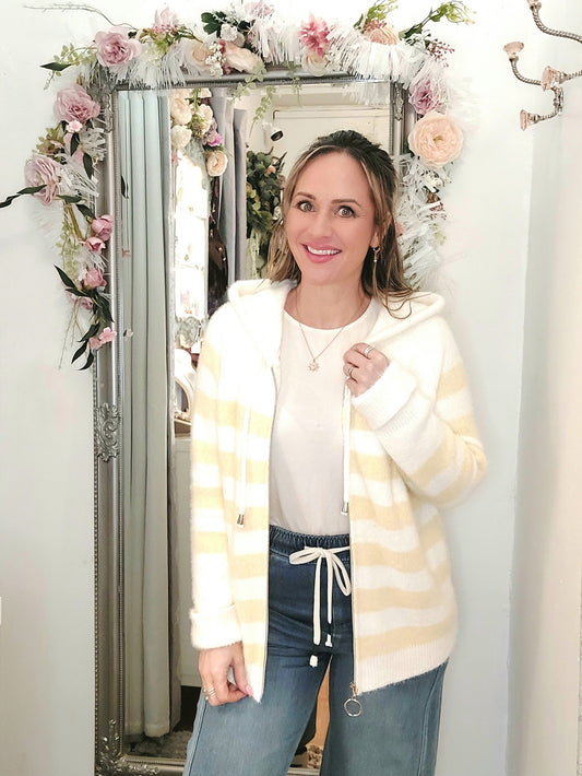 Yellow Fluffy Hoodie & Zip Cardigan-Various Sizes