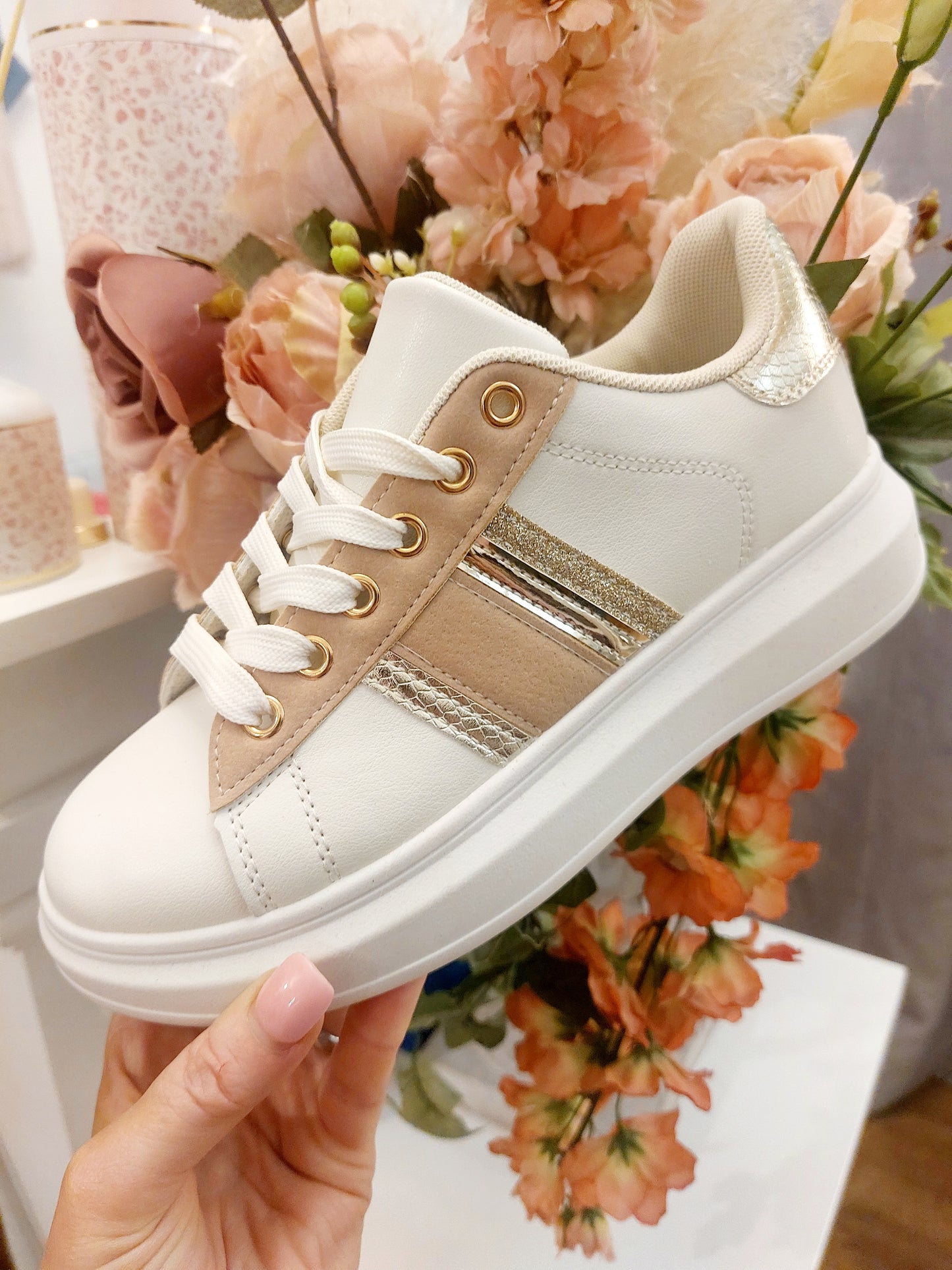 The Platform Trainer /Beige Glitter