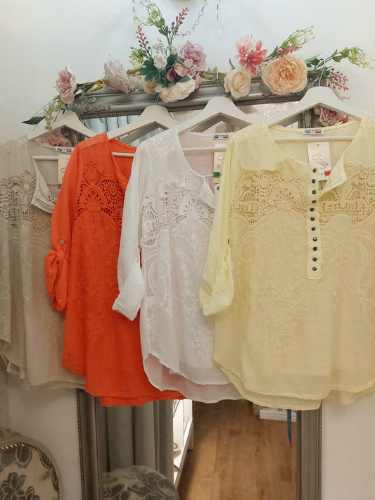 Sequin Embellished Crochet 2 Piece Shirt Set 10-18
