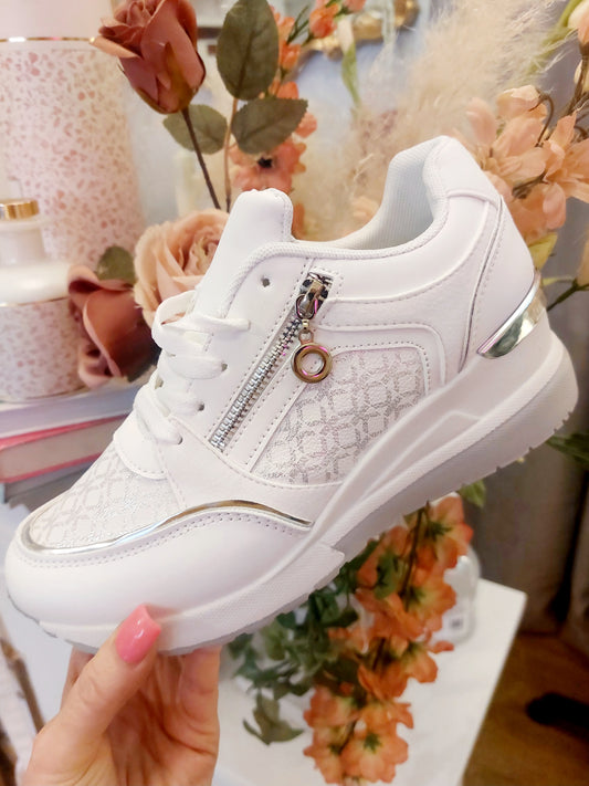 White Silver Wedge Trainers-Slim to Regular Fit