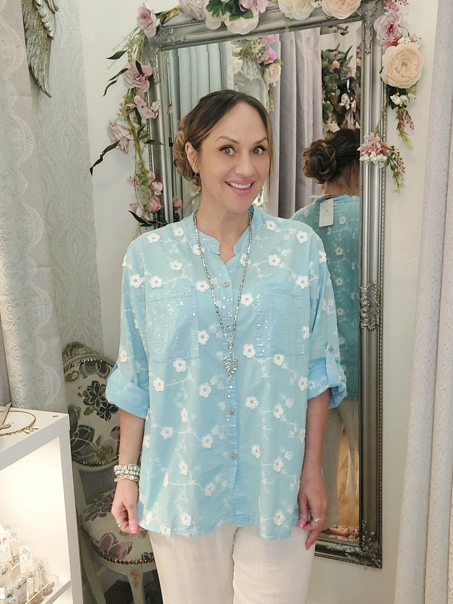 Sequin Embellished 3D Daisy Shirts- Various Colours