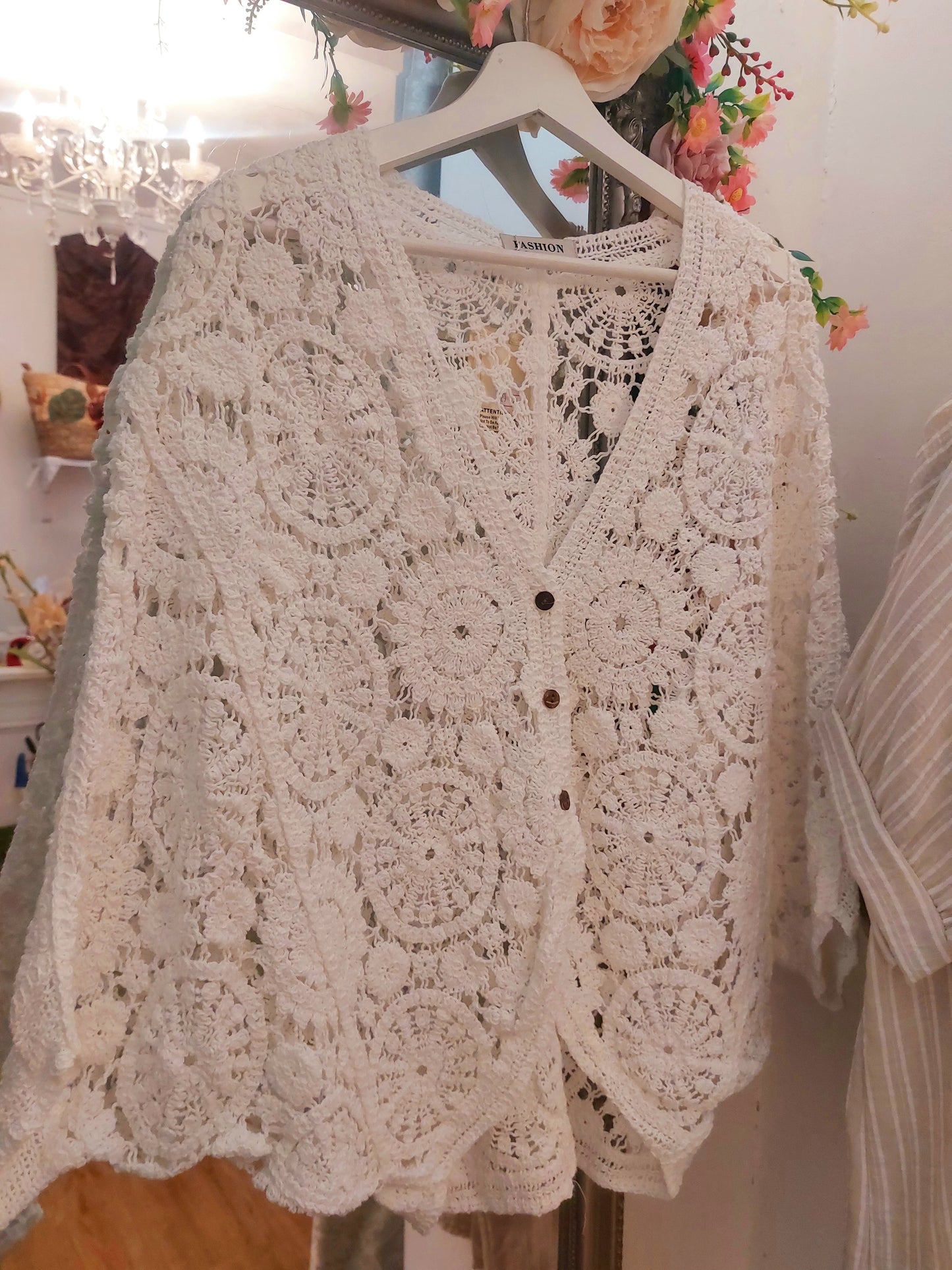 White Chunky Crochet Cardigan-Assorted