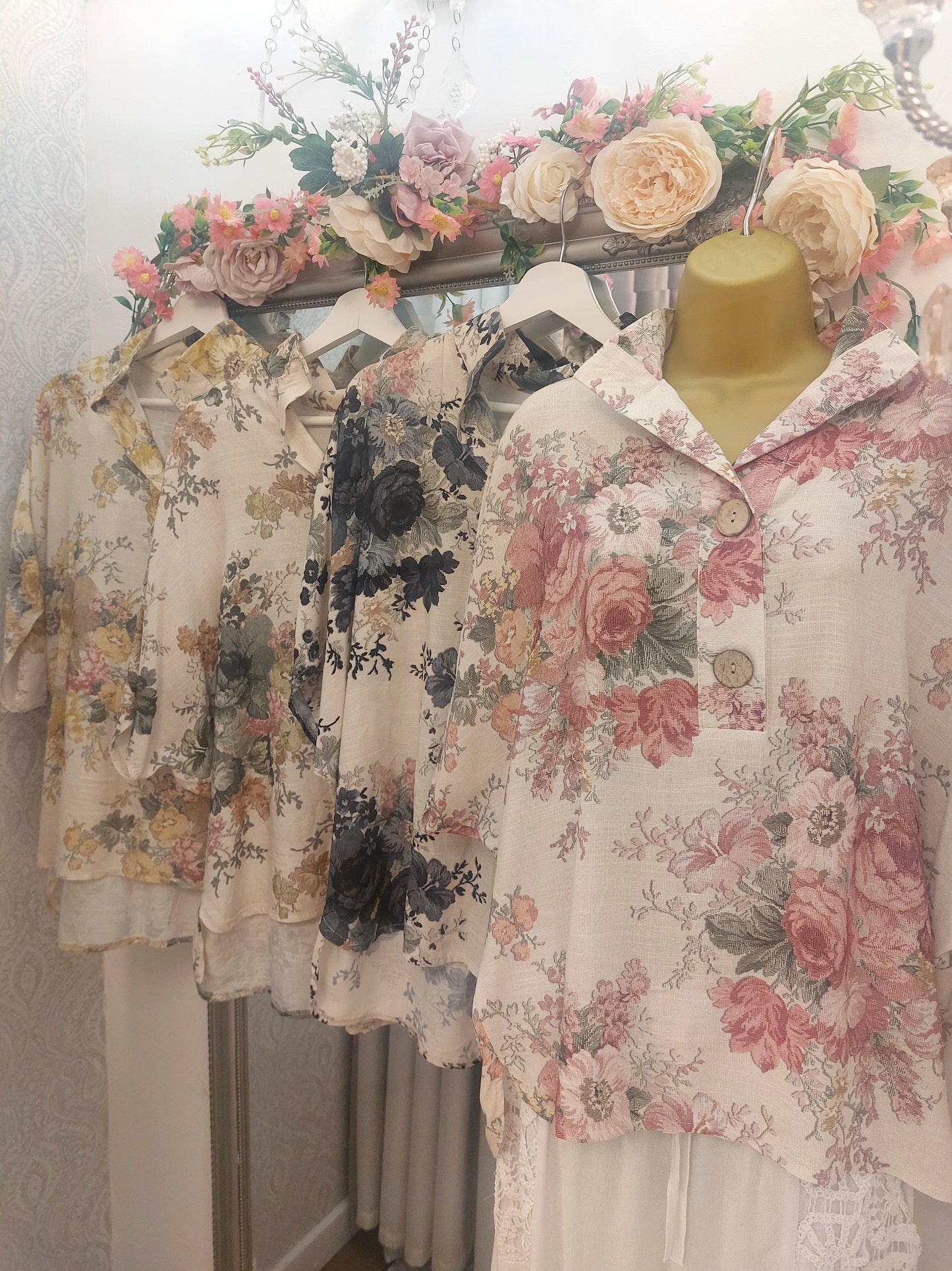 Vintage Floral Quarter Button Shirt - Various Colours 8-16