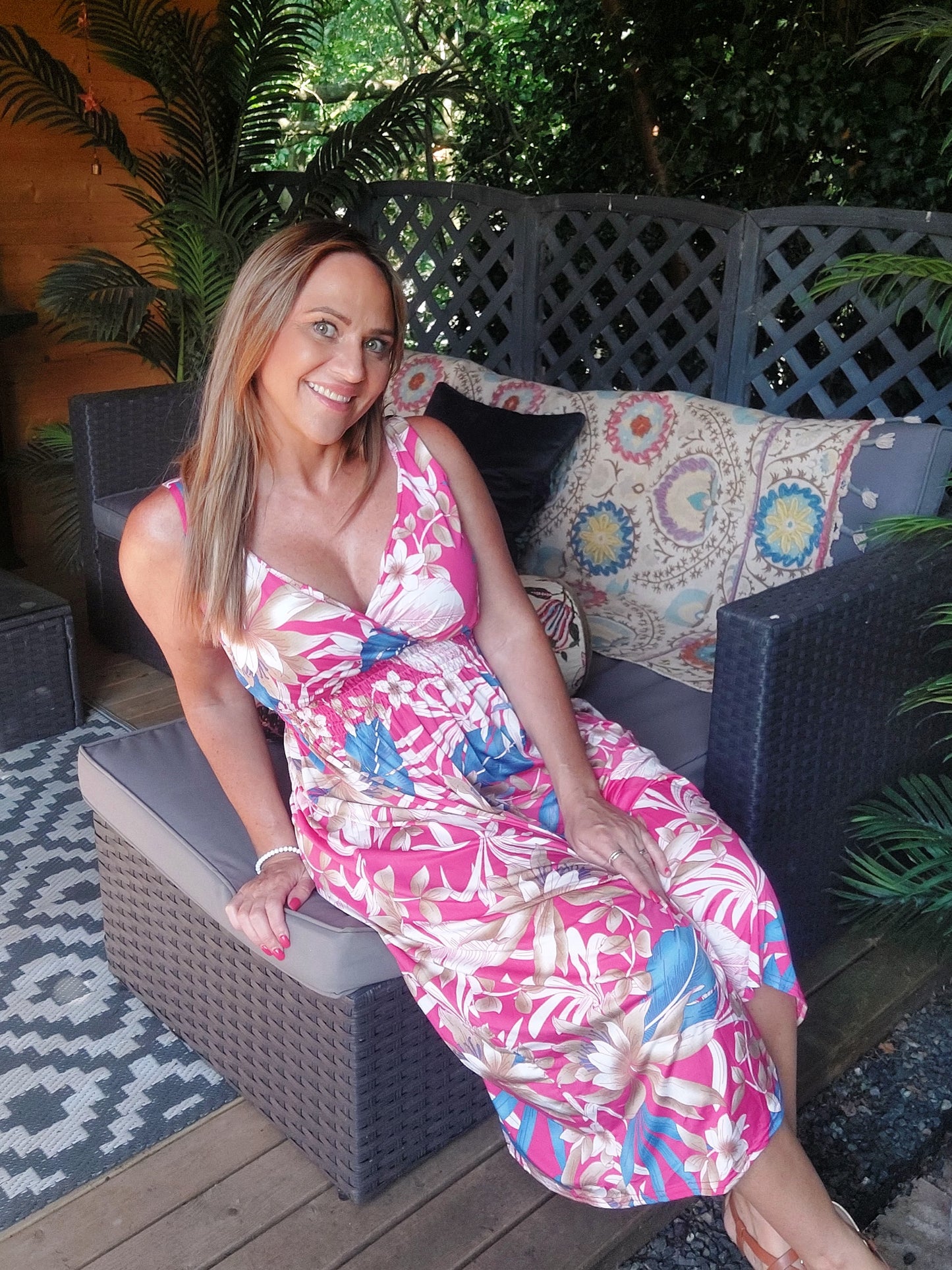BACK SOON! Pink Built in Padded Cups Strappy Slinky Midi Summer Dress 8-18