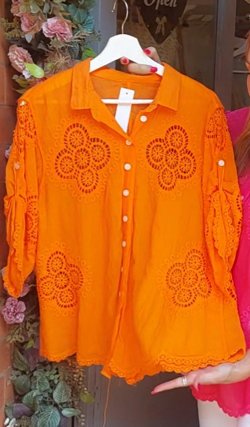 Orange Crochet 3/4 Sleeve Shirt 10-16/18