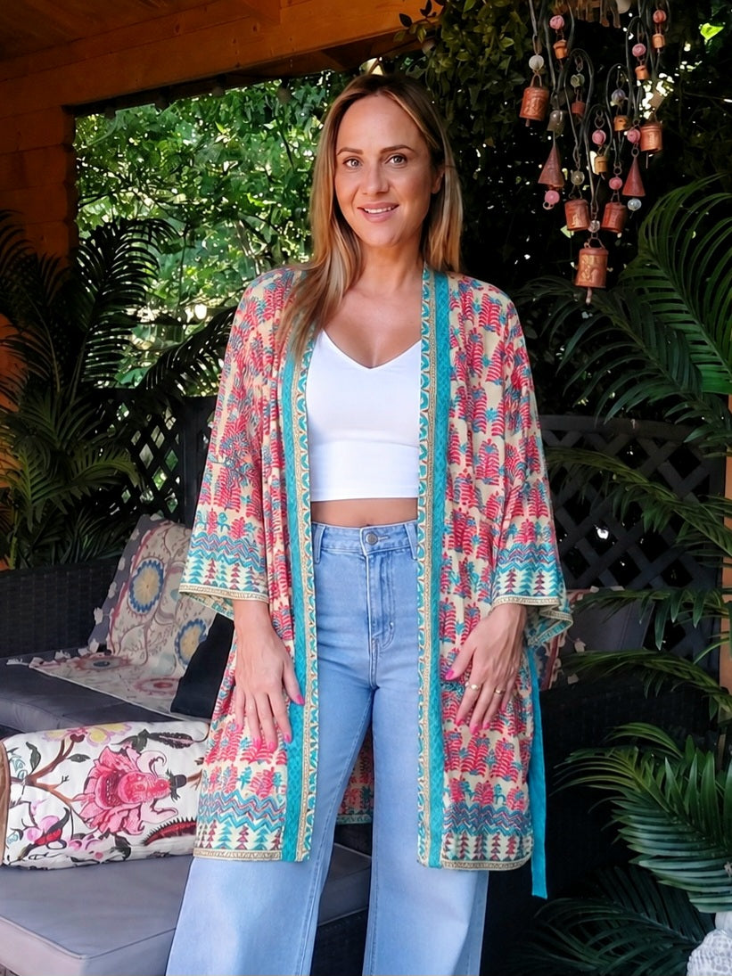 Pink Made in India 70%Silk kimono 8-18