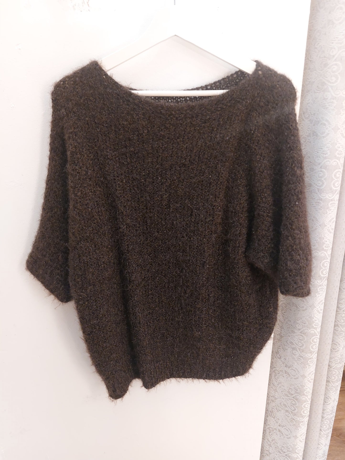 Chocolate - Sequin Speckled Fluffy 3/4 Jumper 8-16