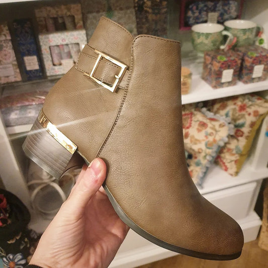 Khaki & Gold Ankle Boot-B5203