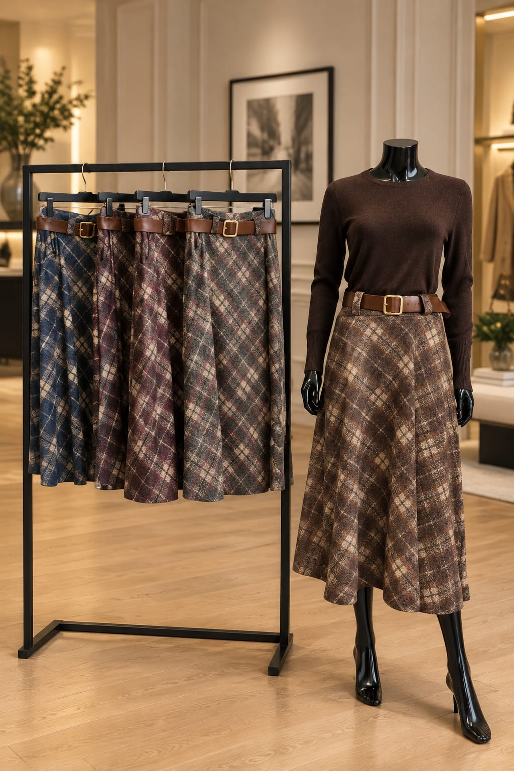 Checked Pocket MidAxi Winter Stretchy Skirt  8-16