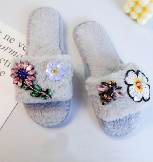 Embellished Pale Blue Slippers