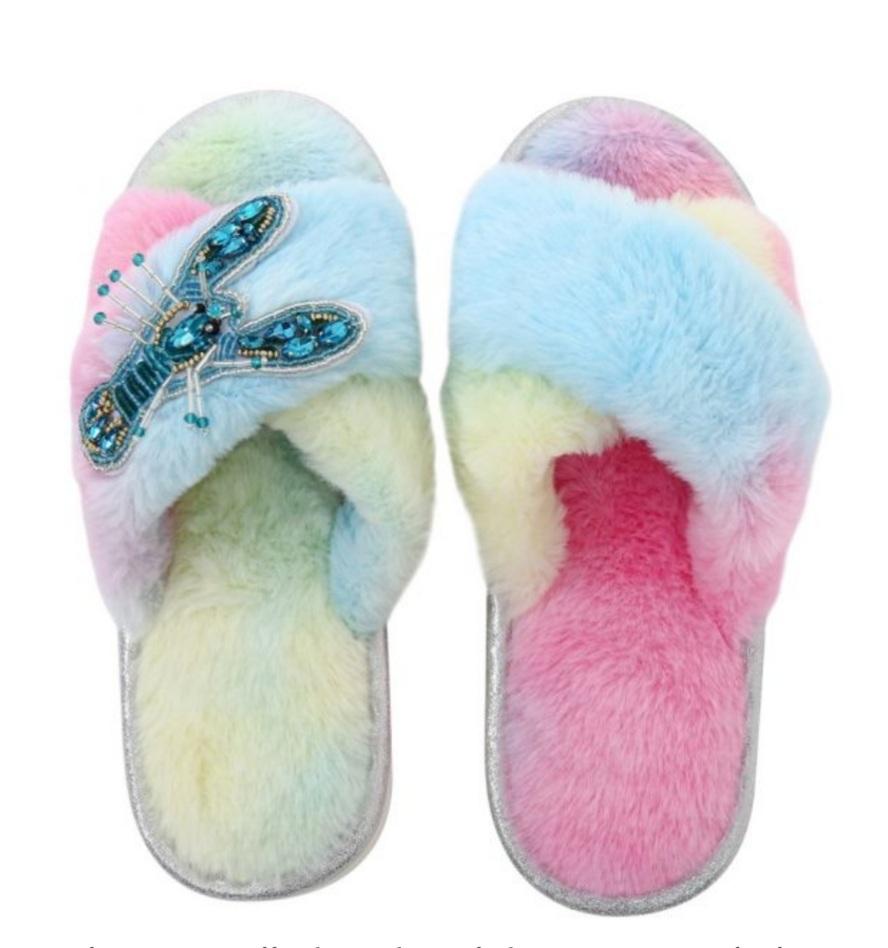 Embellished Rainbow Lobster Slippers